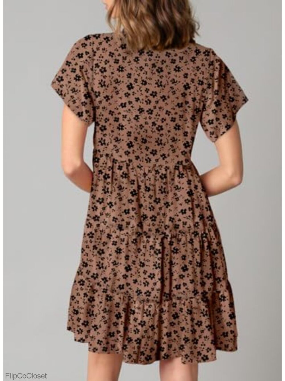 Womens Boho Floral V Neck Sundress Flowy A-Line Mini Dress Short Sleeve Summer - Picture 2 of 4